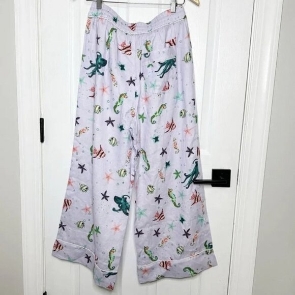 HILL HOUSE The Skylar Pant Sea Creatures 100% Linen Pants Size M Beach Ocean - Picture 7 of 7